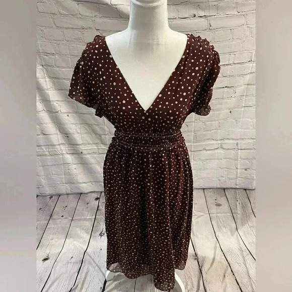 Max Studio Burdundy Brown Polka Dot Dress Size Medium - Picture 1 of 7
